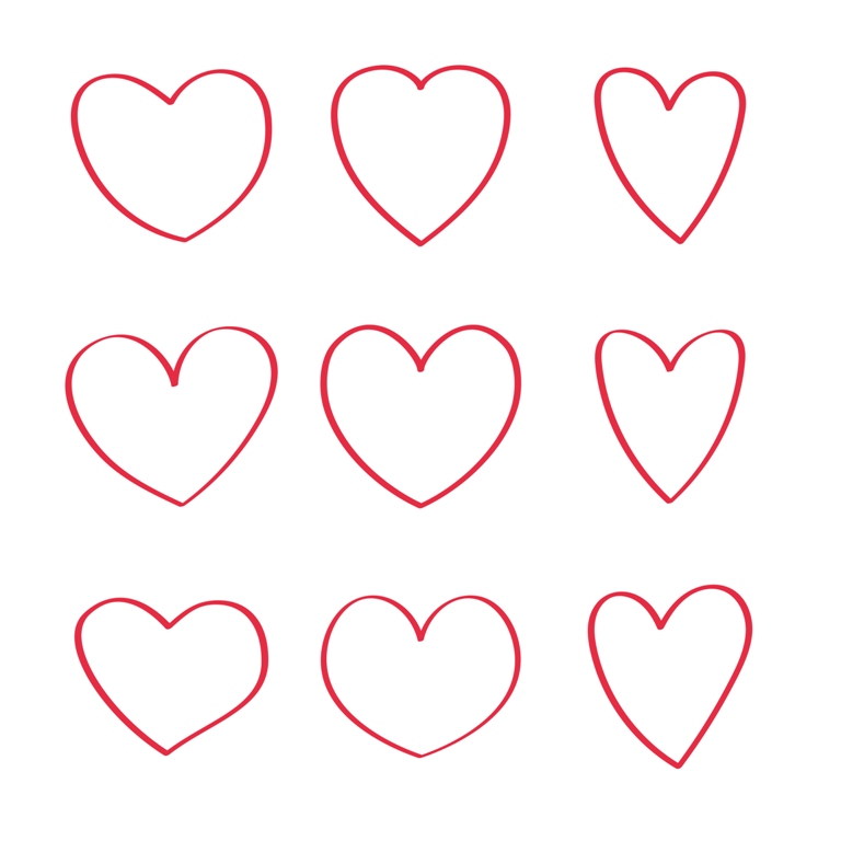 set of red line doodle hearts